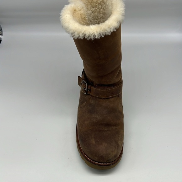 UGG - Australia Noira Chestnut Leather Buckle Pull On Sheepskin Boots Size 7 - Picture 5 of 15